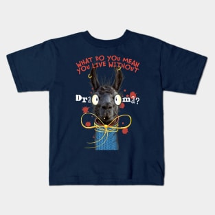 What Do You Mean You Live Without Drama?! Drama Queen Llama with big eyes and blue sweater Kids T-Shirt